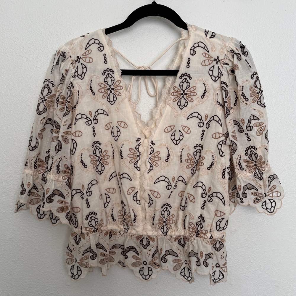 By Anthropologie Eyelet Embroidered Boho Fairycore Blouse - Picture 3 of 9